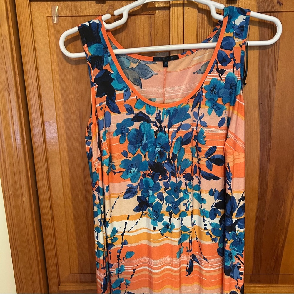 Snap Orange Blue Floral Maxi Sundress Plus 1X EUC Sleeveless Summer Dress - Picture 4 of 10